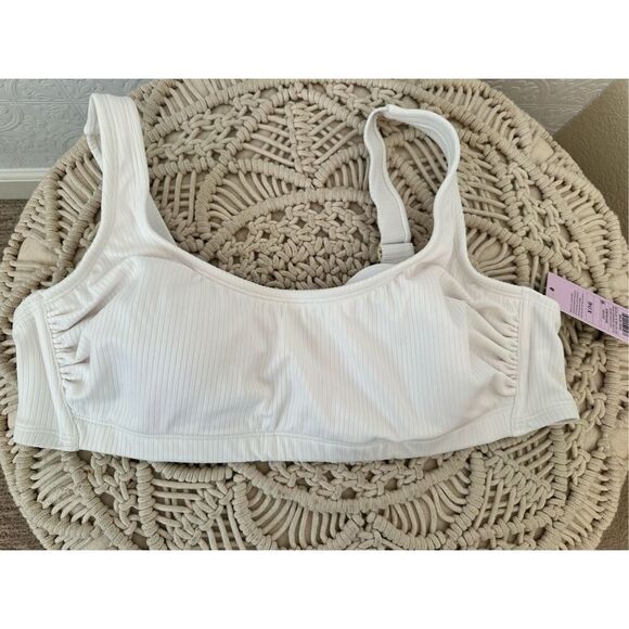 Wild Fable White and Green Ribbed Low Rise High Leg Bikini Size X 14/16 New - Picture 6 of 8